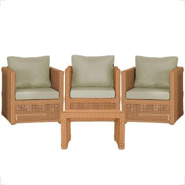 Imagem de Mesa E 3 Poltronas Madri Corda Náutica Estofado 7 Trama Terra Cota