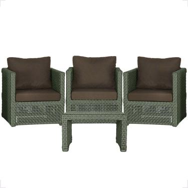 Imagem de Mesa E 3 Poltronas Madri Corda Náutica Estofado 9 Trama Verde
