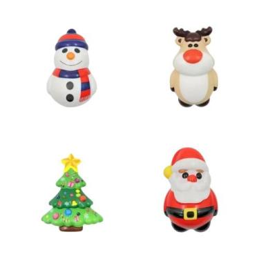 Imagem de Brinquedo Antiestresse De Natal Papai Noel E Rena 4 Peças PU Squishy D