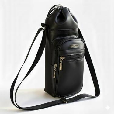 Imagem de Bolsa Térmica para Garrafa Vidinne GALANTE em Courino, com Bolso e Alça Transversal, Produto Artesanal Premium VIDINNE (Preto, 500 ml)
