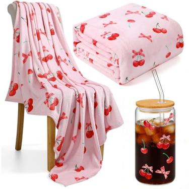 Imagem de Yetene Lembrança de festa de cereja inclui conjunto de copo de vidro e cobertor, decorações de aniversário de cereja, decoração de despedida de solteira, presentes ideais para chás de panela, noivados