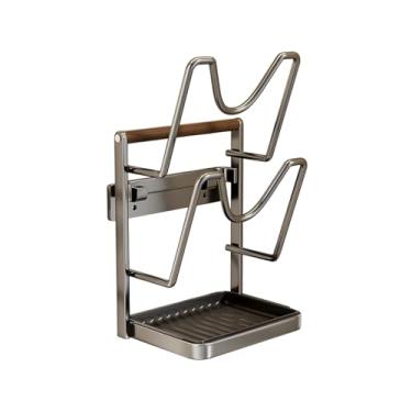 Imagem de Organizador de Tampas de Panela | Apoio para Colheres em Aço Inoxidável | com Bandeja Removível para Organização de Tampas | para Espátula, Louça, Tábua, Utensílios de Cozinha, Cozinhar e Secar