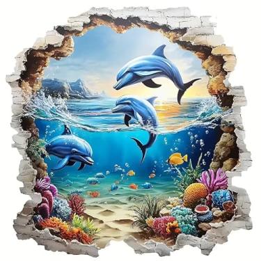 Imagem de Adesivos de vinil de PVC com três golfinhos, adesivos autoadesivos à prova d'água para carros, laptops, caminhões, motocicletas, parede, janela, bagagem, capa de arranhão, decoração de porta