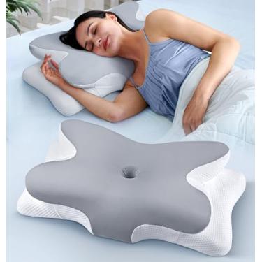 Imagem de Travesseiro de pescoço cervical para alívio da dor eficaz para dormir, travesseiro ergonômico refrescante lateral para suporte de pescoço, travesseiros ortopédicos inodoros de espuma de memória