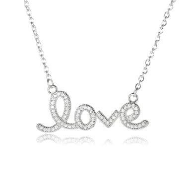 Imagem de RLHRNDE Colar de Dia dos Namorados para mulheres, moderno, dourado, prata, zircônia cúbica, romântico, colar de amor delicado, brilhante, aniversário, dia dos namorados, eternidade, joia presente