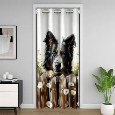 Imagem de jejeloiu Linda cortina de porta de cachorro para privacidade de porta rústica capa de armário de casa de fazenda para quarto, sala de estar, cortina divisória de quarto de cachorro, 132 x 203 cm
