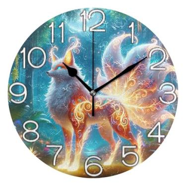 Imagem de GAIGEO Relógio de parede analógico decorativo operado por bateria silencioso quarto relógio de cozinha, arte de parede boho decoração de casa desenho animado brilhante animal colorido, 25 cm