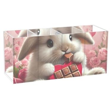 Imagem de TSENQUE Porta-canetas de mesa de acrílico fofo de coelho fofo personalizado, organizador de artigos de papelaria, organizador estético de escritório