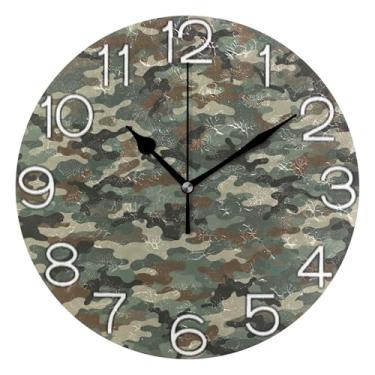 Imagem de GAIGEO Relógio de parede verde camuflado digital analógico decorativo escritório cozinha relógio estético silencioso sem tique-taque, decoração de parede moderna para sala de estar, 25 cm, ponteiros