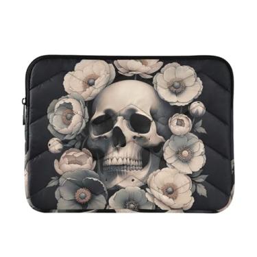 Imagem de Bolsa de laptop leve com flores de caveira, capa durável para laptop para viagens de trabalho, bolsa para laptop masculina de 13 a 14 polegadas