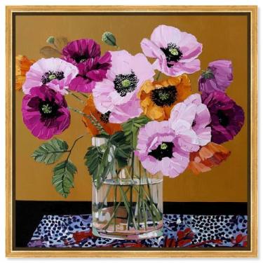 Imagem de Vaso de vidro II impressão em tela floral decoração de parede por Art Remedy, moldura dourada, 50 x 50 cm