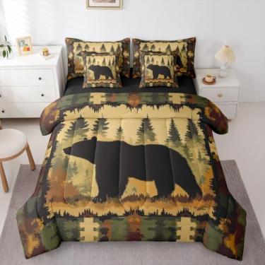 Imagem de Erosebridal Jogo de edredom queen com cabana de urso rústica em uma bolsa, para caça na selva, reversível, rústico, casa de fazenda, respirável, leve