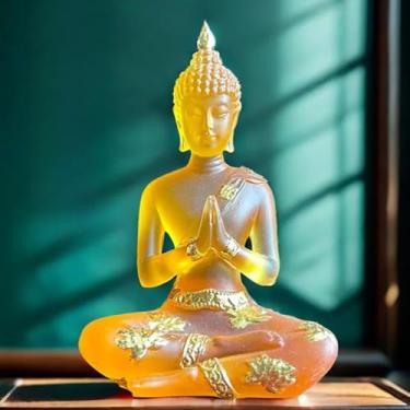Imagem de FENNYYAR Mini estátua de Buda estatueta de resina de Buda, 11,5 cm 11,4 cm, decoração de escultura para escritório doméstico Feng Shui