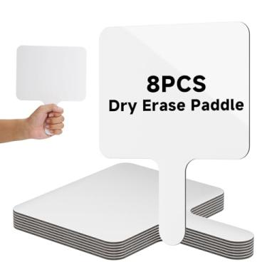 Imagem de Pacote com 8 quadros brancos apagáveis a seco, cabo de 20 x 25 cm, mini quadro branco de dupla face, pequenas pás de resposta para sala de aula, escritório, reuniões, votações, festas de chuveiro