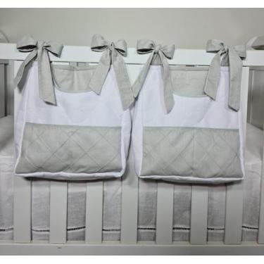 Imagem de Porta Fraldas Para Berço Porta Treco 2 Peças Cinza com Branco - POLYBA