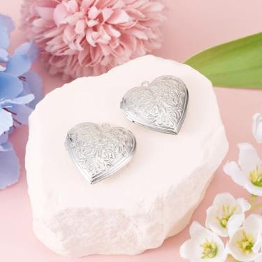 Imagem de 2 peças pingentes de medalhão em forma de coração de latão para porta-retratos para colares, joias de dia dos namorados/mães para colares faça você mesmo, corrente para fazer joias, achados