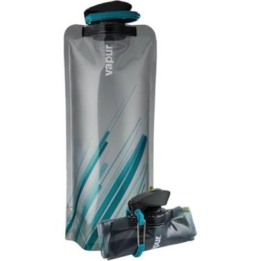 Imagem de Vapur Garrafa de água flexível Element – com mosquetão, 1 litro (935 g) – Pacote com 2 – Cinza e azul-petróleo