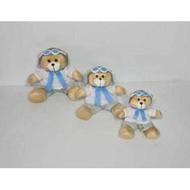 Imagem de Kit Trio De Ursinhos Para Nicho Urso Aventureiro Aviador Caramelo Azul