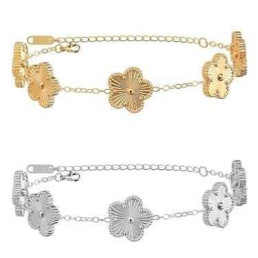 Imagem de KINFERTE Conjunto de pulseiras de trevo banhado a ouro 18 K para mulheres, pulseiras de trevo da sorte, joias modernas, presentes de aniversário para mulheres/mães/amigas/amigas/irmã, Large, Aço