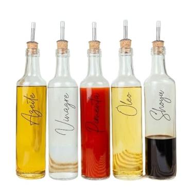Imagem de Galheteiro de Vidro 525ml com Bico Dosador Cortiça | Azeite/Vinagre/Óleo/Shoyu/Kit(5 Und. Completo)