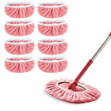 Imagem de Pacote com 8 almofadas reutilizáveis de microfibra – panos de limpeza a seco e panos molhados – Refil de almofadas molhadas laváveis para esfregar pisos (esfregão não incluído), rosa