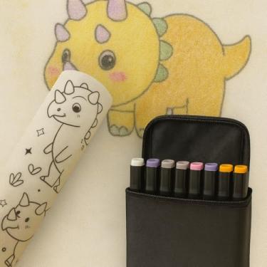 Imagem de Kit Rolo de Papel Adesivo Infantil com Bolsa de Canetinha 36cores para Colorir, Temas, 3 Metros, Folhas Destacáveis 50cm x 30cm (DINO)