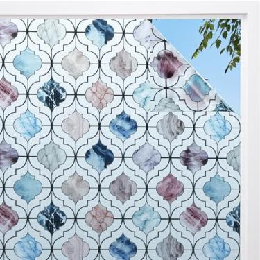 Imagem de DKTIE Película de privacidade para janela de banheiro, processo de estampagem a quente com textura de tela branca, película de privacidade bidirecional dia e noite, brilho de filtragem de proteção UV