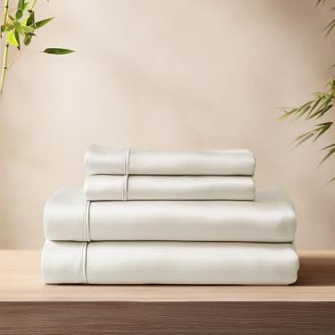Imagem de Deconovo Jogo de cama refrescante de viscose de bambu – ultramacio, respirável, absorvente de umidade, lençol com elástico alto, fronhas envelope – Suave na pele, fácil de cuidar, sensação sedosa