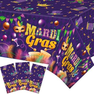 Imagem de Adirasenotek 3 peças de toalha de mesa de carnaval de Nova Orleans decorações de festa descartáveis de plástico para decoração de cozinha de carnaval