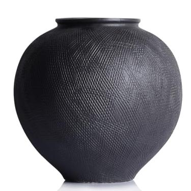 Imagem de Vaso grande de cerâmica Blak – Vaso rústico de fazenda de 22 cm para decoração de casa, sala de estar, mesa, banheiro, férias, decoração de casamento (preto vintage, 23 cm)
