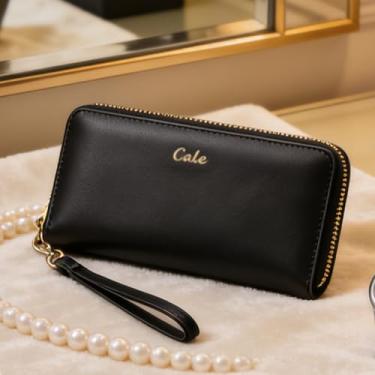 Imagem de Carteira feminina, bolsa de couro longa multifuncional moderna com zíper único, organizador de grande capacidade com vários compartimentos para cartão e bloqueio RFID (preto)