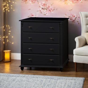 Imagem de Cômoda Clássica Com 4 Gavetas E Pés Torneados - Preto Laca