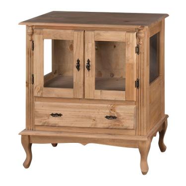 Imagem de Cristaleira De Madeira 2 Portas 1 Gaveta Vidros Na Lateral Pés Luiz Xv