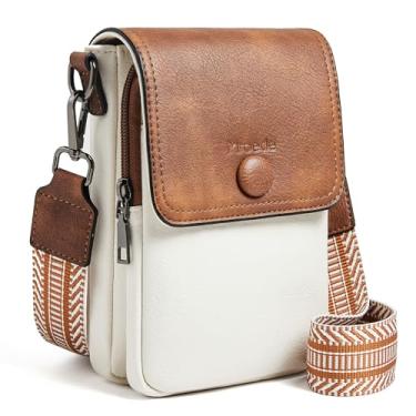 Imagem de Mroede Bolsas transversais acolchoadas femininas com 3 bolsos, bolsas de ombro de couro vegano com alça larga, 5-1c bege e marrom, Bolsa tiracolo