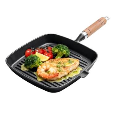 Imagem de Komost Frigideira antiaderente de 23 cm para fogões – Grelha versátil com bicos de despejo, assadeira plana ideal para fogão, uso interno e externo, livre de PFOA