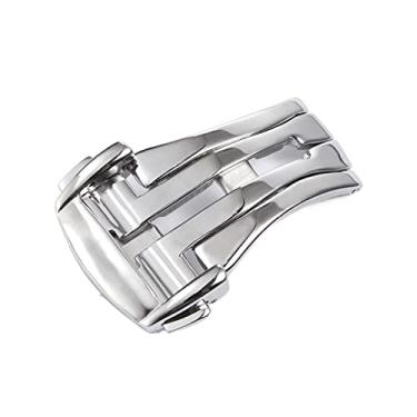 Imagem de FFHAO Fivela de implantação para pulseiras de relógio Omega fecho dobrável cinto logon 16mm 18mm 20mm acessórios de pulseira de couro prata ouro rosa (cor: prata, tamanho: 16mm)