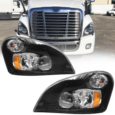 Imagem de aostirmotor Conjunto de faróis de LED compatível com Freightliner Cascadia 2008-2017, caixa preta lado do motorista e conjunto de pares do lado do passageiro