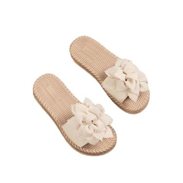 Imagem de GORGLITTER Sandálias femininas com laço, verão, praia, férias, palha, trançada, bico aberto, lindas sandálias deslizantes, Damasco, 12.5 Big Kid