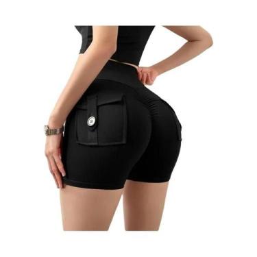 Imagem de Shorts De Yoga De Cintura Alta Para Mulheres Com Bolso, Leggings Com E