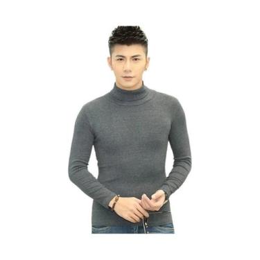 Imagem de Camiseta Masculina De Gola Alta Slim Fit De Manga Longa Em Cor Sólida 