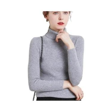 Imagem de Suéter Feminino Slim Fit Com Gola Alta Estilo Coreano Camada Base Pull
