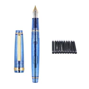 Imagem de EPANO Caneta-tinteiro transparente, enchimento giratório, ponta EF F M, papelaria, escritório, material escolar, caneta (azul fluorescência, média)