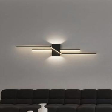 Imagem de Luzes de parede LED para ambientes internos, design moderno, barra longa, arandelas de parede de alumínio, lâmpadas de parede minimalistas lineares pretas, luminária de fundo para quarto, sala de