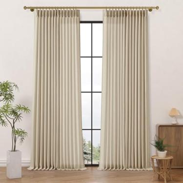 Imagem de Cortinas de linho plissadas em formato de memória de 250 cm de comprimento - Cortinas de janela de privacidade com filtro de luz semitransparente para sala de estar e quarto, cortina longa boho