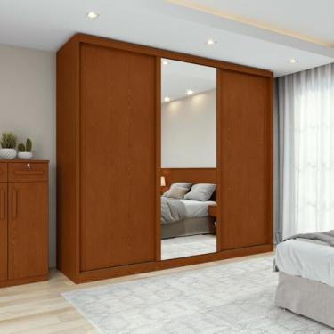 Imagem de Guarda-roupa Casal 3 Portas 100% Mdf Gaia com Espelho Frassino/off White/frassino