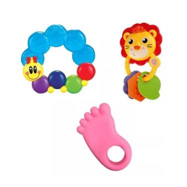 Imagem de Conjunto C/ 2 Mordedores + 1 Chocalho P/ Bebês - Zoop Toys E Pais & Fi