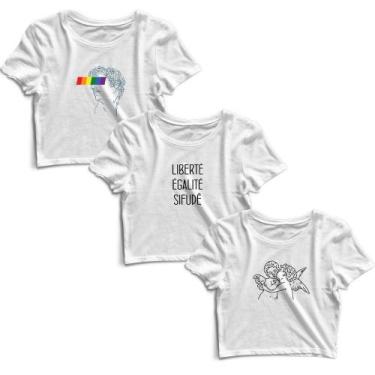 Imagem de Kit 3 Blusas Cropped Tshirt Camiseta Feminina Blusinha - Goup Supply, 