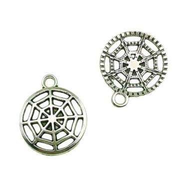 Imagem de Pingentes Antigos Prateados De Halloween 10/13 Peças: Caveira E Teia D