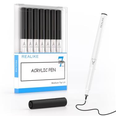 Imagem de REALIKE Marcadores de tinta acrílica para Cricut Maker 4/Maker 3/Maker/Explore 4/3/Air 2/Air, pacote com 7 canetas de tinta acrílica pretas para pedras, papel, madeira, tela, vidro, cerâmica, tecido