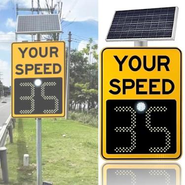 Imagem de Sinal de velocidade de radar solar, painel solar de 60W/70W, detecção de velocidade de banda K 0-500 m, IP65 à prova d'água para rodovias e estradas com velocidade limitada, 20 x 27 pol (50 x 70 cm)